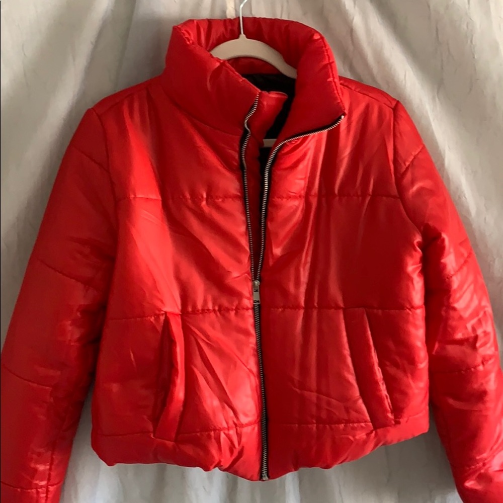 NWOT Red Cropped Puffer Jacket
